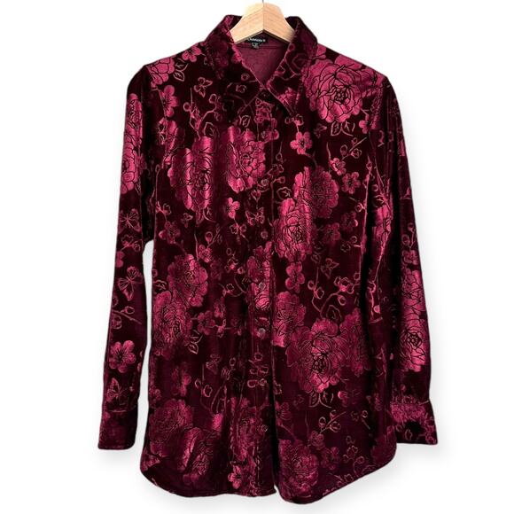 Chances R Cherry Red Floral Butterfly Embossed Velvet Fairy Blouse Women's M - Picture 1 of 9
